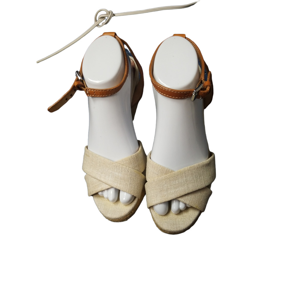 Coach Henley Sandal Wedges Beige Tan Leather Size 8 1/2 B